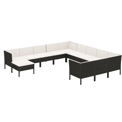 12-tlg. Garten-Lounge-Set mit Auflagen Poly Rattan Schwarz