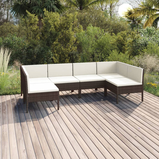 6-tlg. Garten-Lounge-Set mit Auflagen Poly Rattan Braun