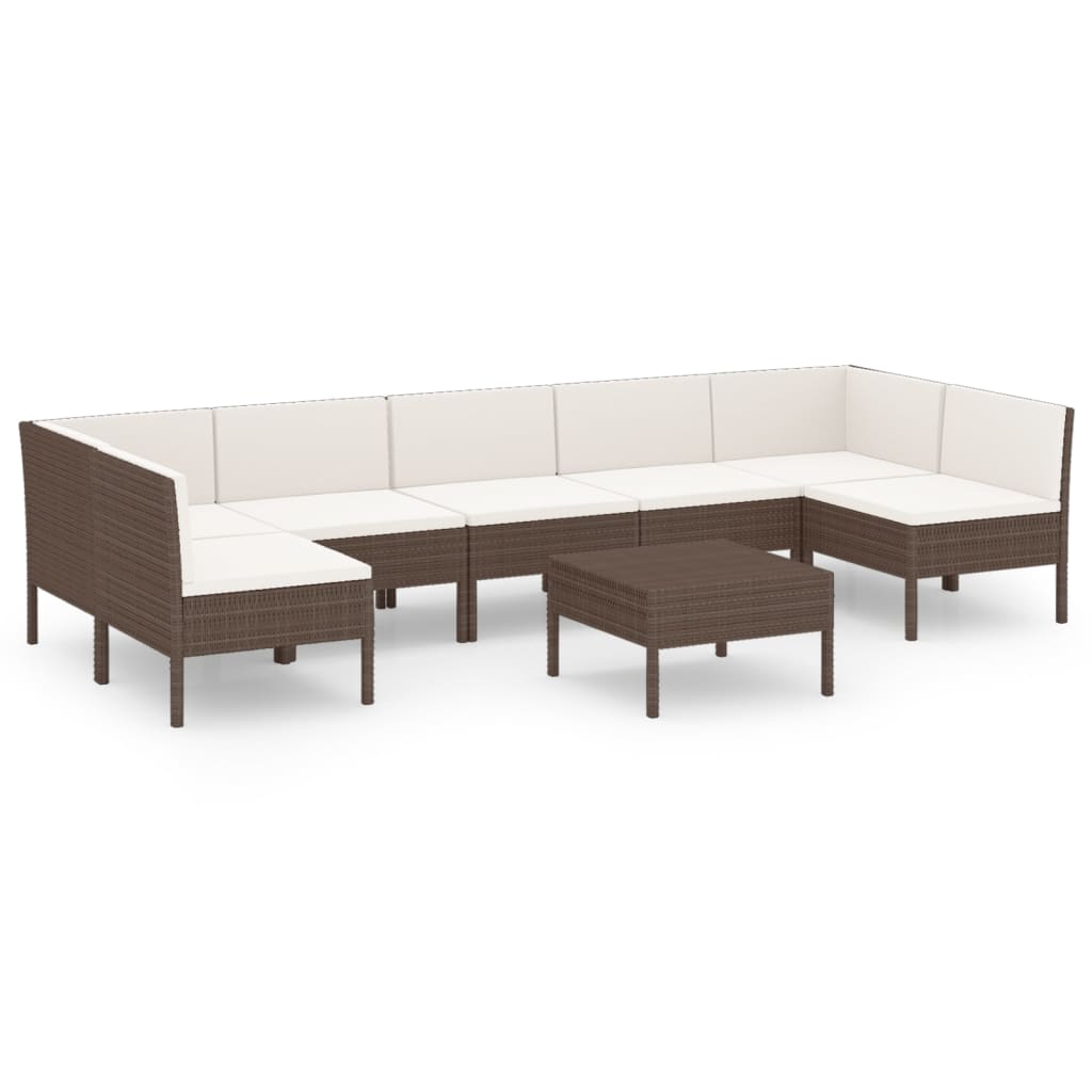 8-tlg. Garten-Lounge-Set mit Auflagen Poly Rattan Braun