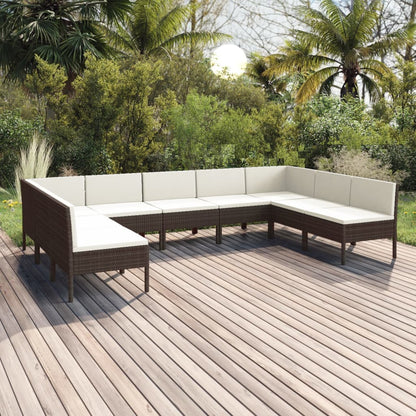 9-tlg. Garten-Lounge-Set mit Auflagen Poly Rattan Braun