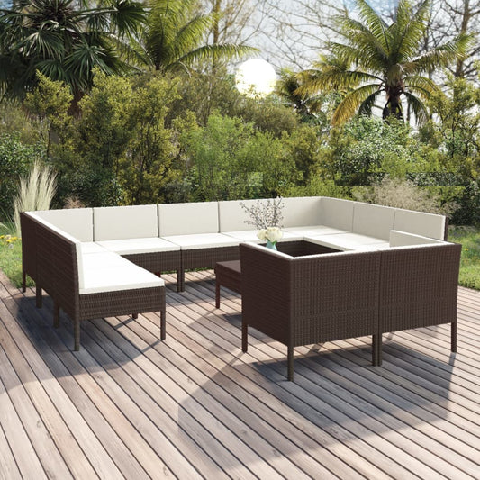 12-tlg. Garten-Lounge-Set mit Auflagen Poly Rattan Braun