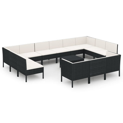 14-tlg. Garten-Lounge-Set mit Auflagen Poly Rattan Schwarz