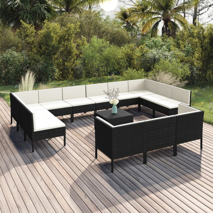 14-tlg. Garten-Lounge-Set mit Auflagen Poly Rattan Schwarz