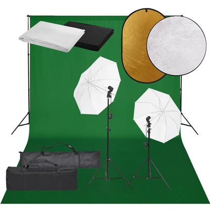 Fotostudio-Set mit Beleuchtung, Hintergrund und Reflektor