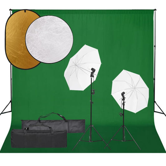 Fotostudio-Set mit Beleuchtung, Hintergrund und Reflektor