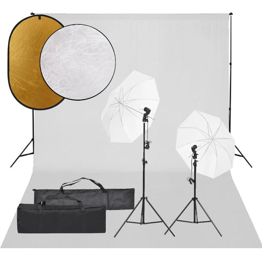 Fotostudio-Set mit Beleuchtung, Hintergrund und Reflektor