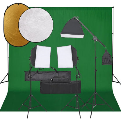 Fotostudio-Set mit Beleuchtung, Hintergrund und Reflektor