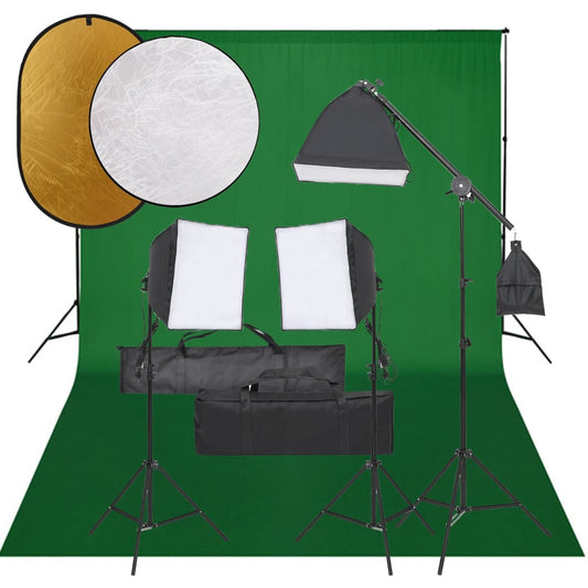 Fotostudio-Set mit Beleuchtung, Hintergrund und Reflektor