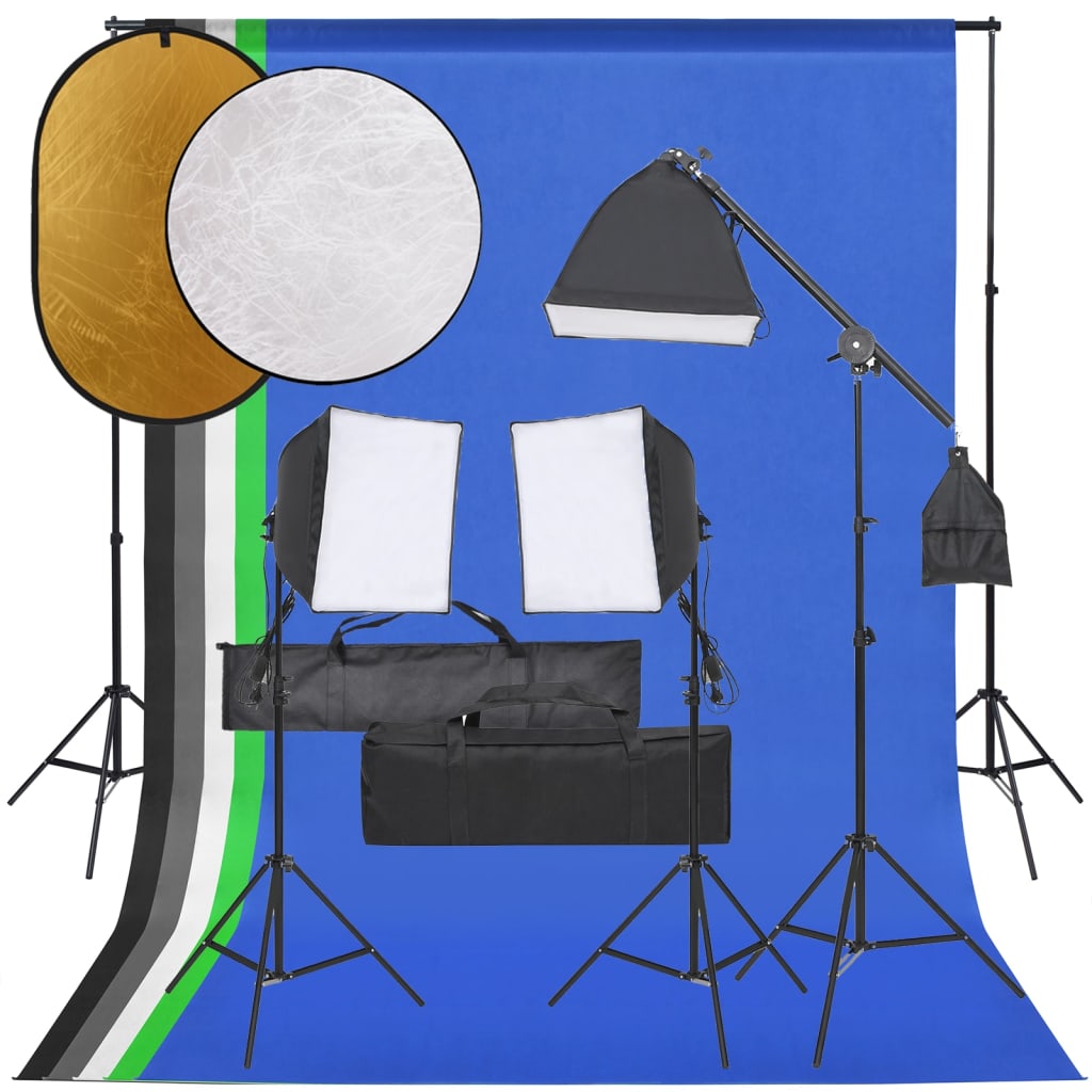 Fotostudio-Set mit Beleuchtung, Hintergrund und Reflektor