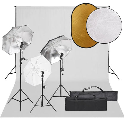 Fotostudio-Set mit Beleuchtung, Hintergrund und Reflektor