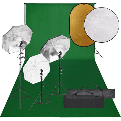 Fotostudio-Set mit Beleuchtung, Hintergrund und Reflektor