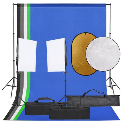 Fotostudio-Set mit Beleuchtung, Hintergrund und Reflektor