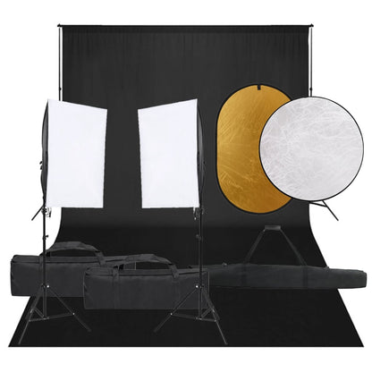 Fotostudio-Set mit Beleuchtung, Hintergrund und Reflektor