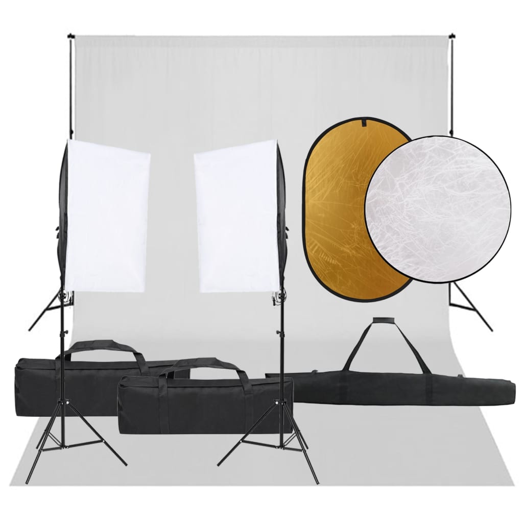 Fotostudio-Set mit Beleuchtung, Hintergrund und Reflektor