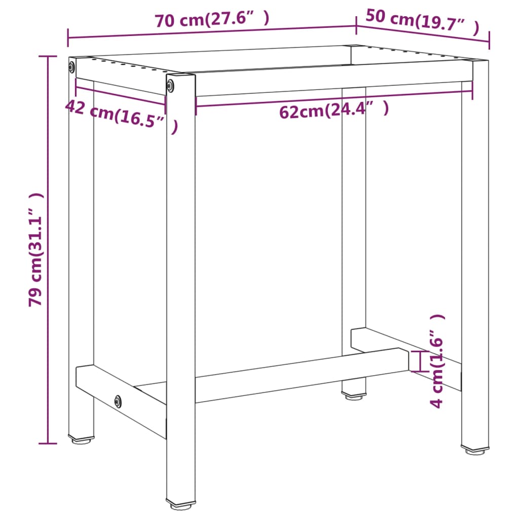 Werkbankgestell Mattschwarz und Mattrot 70x50x79 cm Metall