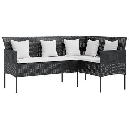 Sofa in L-Form mit Kissen Poly Rattan Schwarz