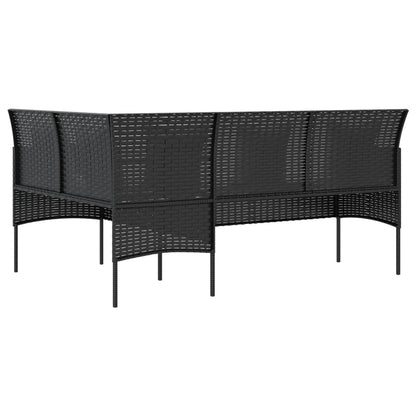 Sofa in L-Form mit Kissen Poly Rattan Schwarz