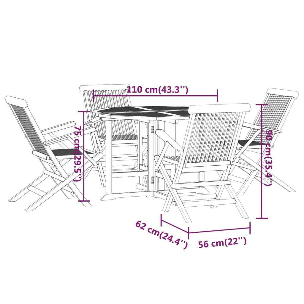 5-tlg. Garten-Essgruppe Klappbar Massivholz Teak