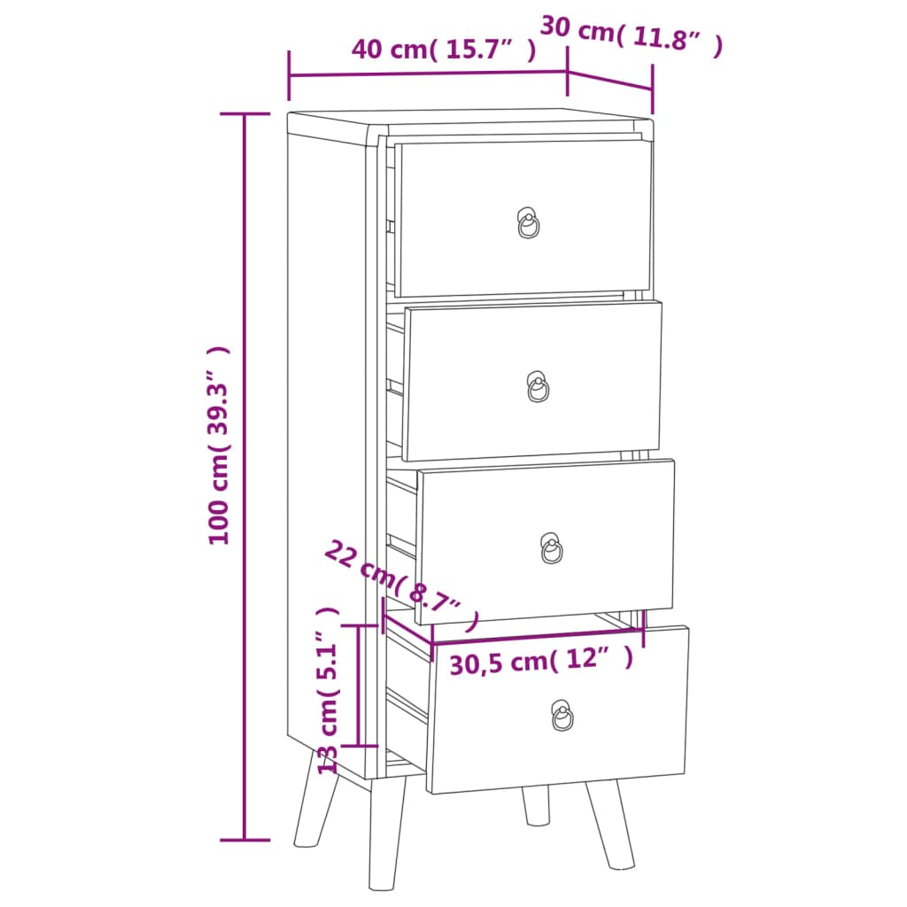 Kommode 40x30x100 cm Massivholz Teak