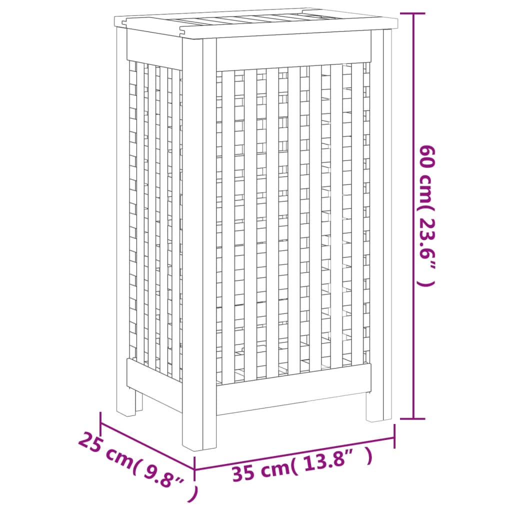 Wäschebehälter 35x25x60 cm Massivholz Teak