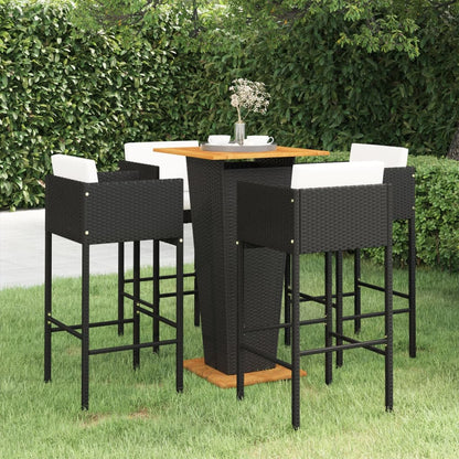 5-tlg. Gartenbar-Set mit Kissen Poly Rattan Schwarz