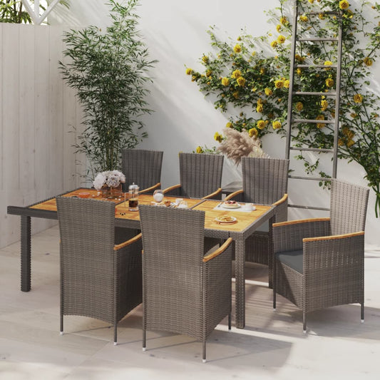 7-tlg. Garten-Essgruppe mit Kissen Poly Rattan Grau