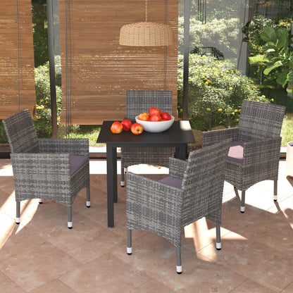 5-tlg. Garten-Essgruppe mit Kissen Poly Rattan Grau