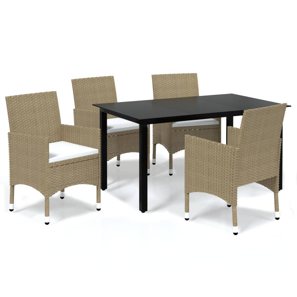 5-tlg. Garten-Essgruppe mit Kissen Poly Rattan Beige