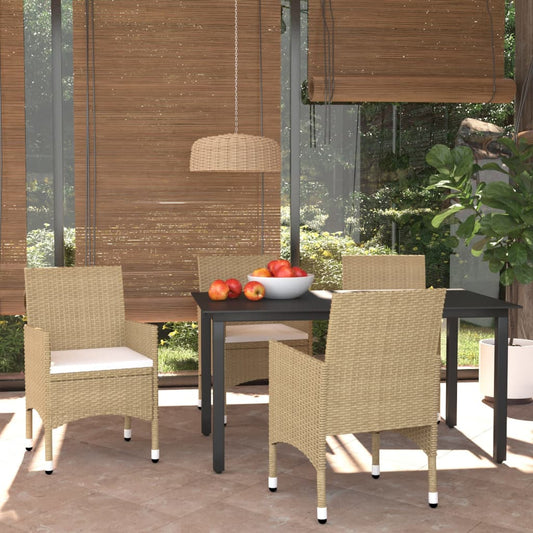 5-tlg. Garten-Essgruppe mit Kissen Poly Rattan Beige