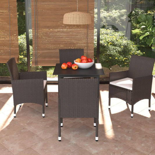 5-tlg. Garten-Essgruppe mit Kissen Poly Rattan Braun