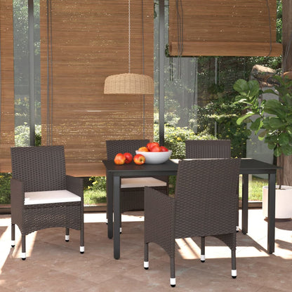 5-tlg. Garten-Essgruppe mit Kissen Poly Rattan Braun