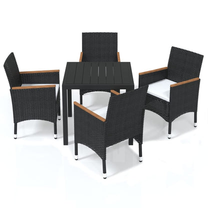 5-tlg. Garten-Essgruppe mit Kissen Poly Rattan Schwarz