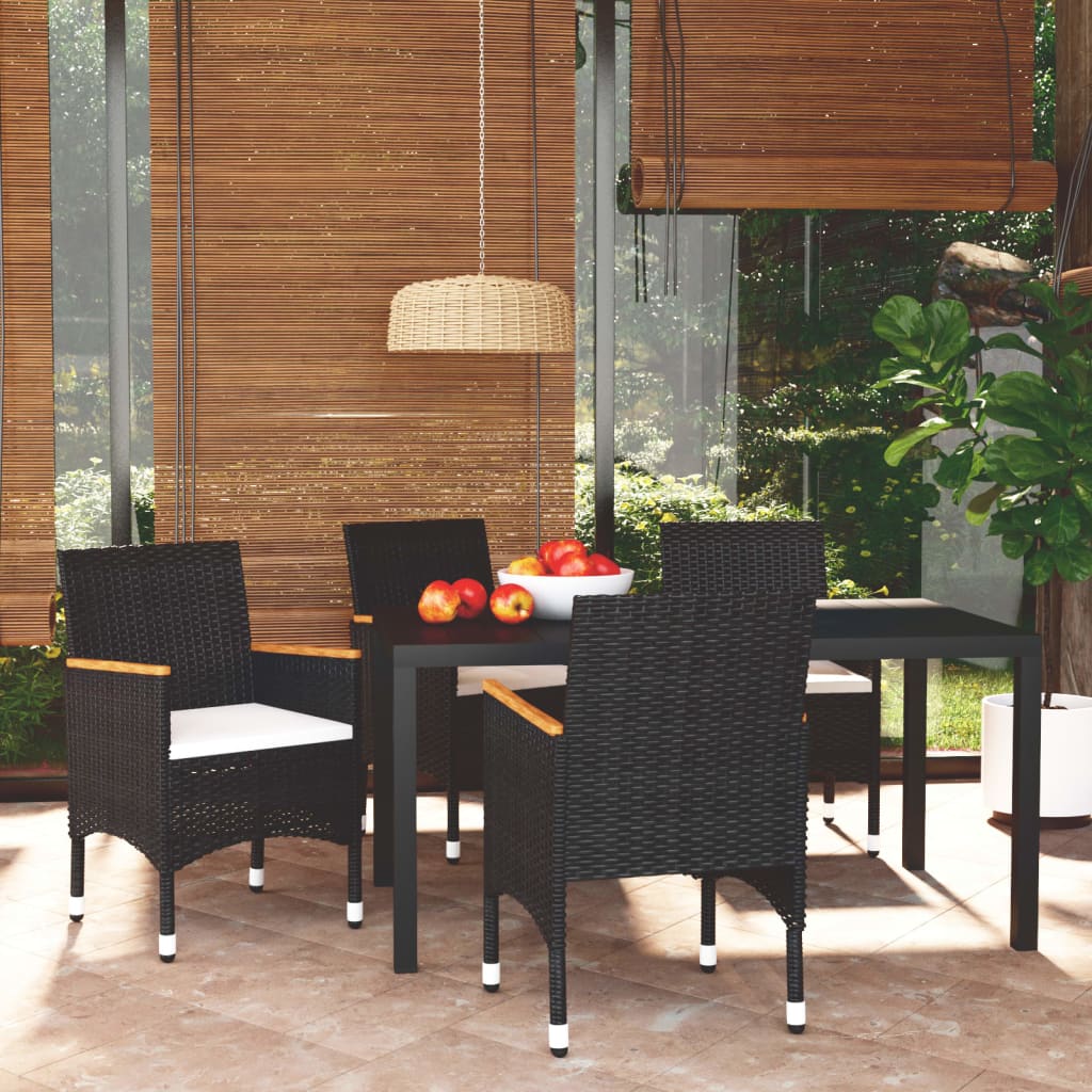 5-tlg. Garten-Essgruppe mit Kissen Poly Rattan Schwarz