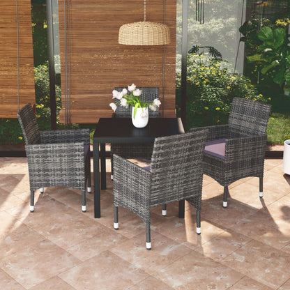 5-tlg. Garten-Essgruppe mit Kissen Poly Rattan Grau