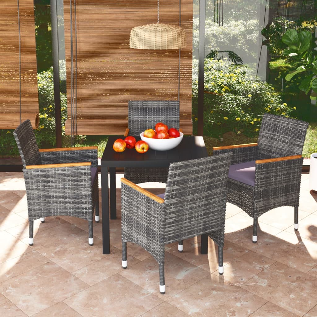 5-tlg. Garten-Essgruppe mit Kissen Poly Rattan Grau