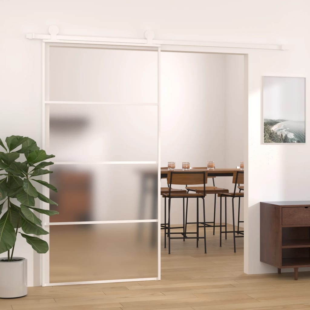 Schiebetür ESG Glas und Aluminium mattiert 102,5x205 cm Weiß