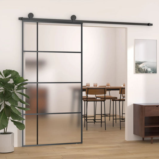 Schiebetür ESG Glas und Aluminium mattiert 102,5x205 cm Schwarz