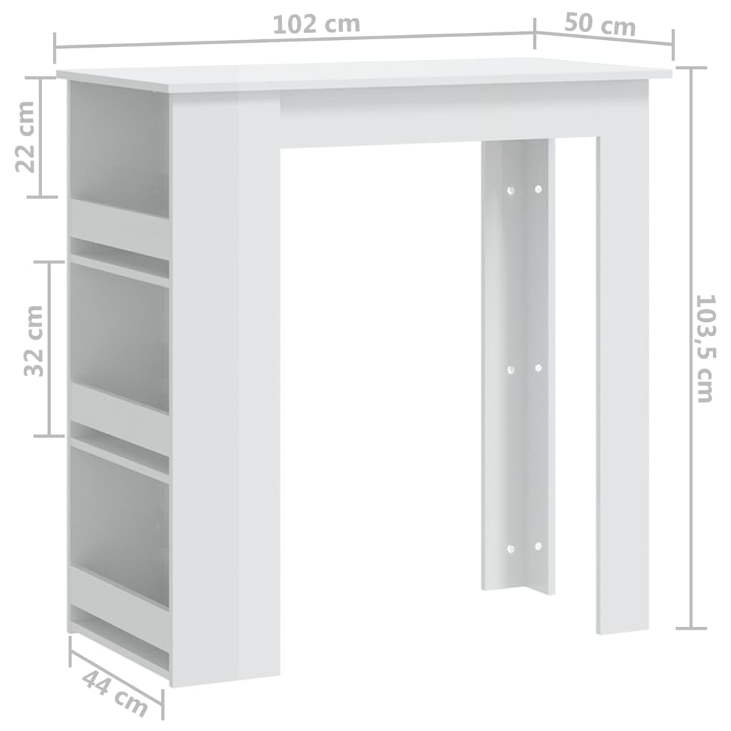 Bartisch mit Regal Hochglanz-Weiß 102x50x103,5 cm