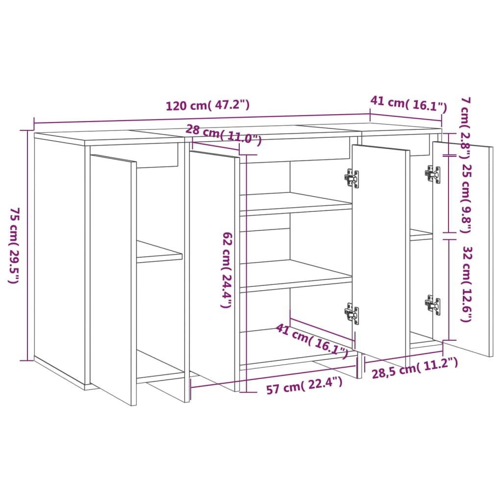 Sideboard Betongrau 120x41x75 cm Holzwerkstoff