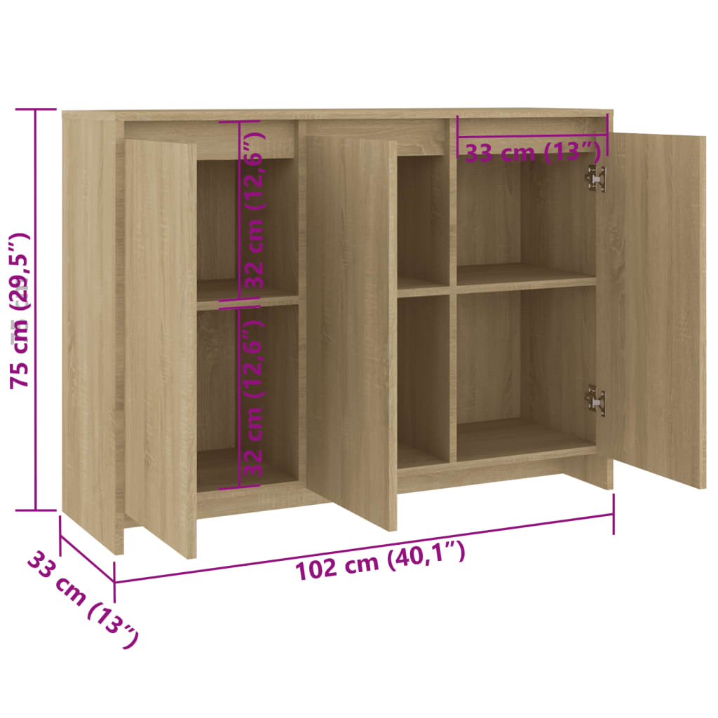 Sideboard Sonoma-Eiche 102x33x75 cm Holzwerkstoff