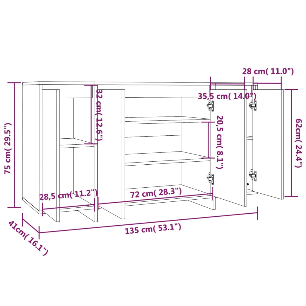 Sideboard Grau Sonoma 135x41x75 cm Holzwerkstoff