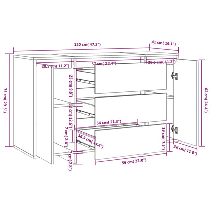 Sideboard mit 3 Schubladen Braun Eichen-Optik 120x41x75 cm