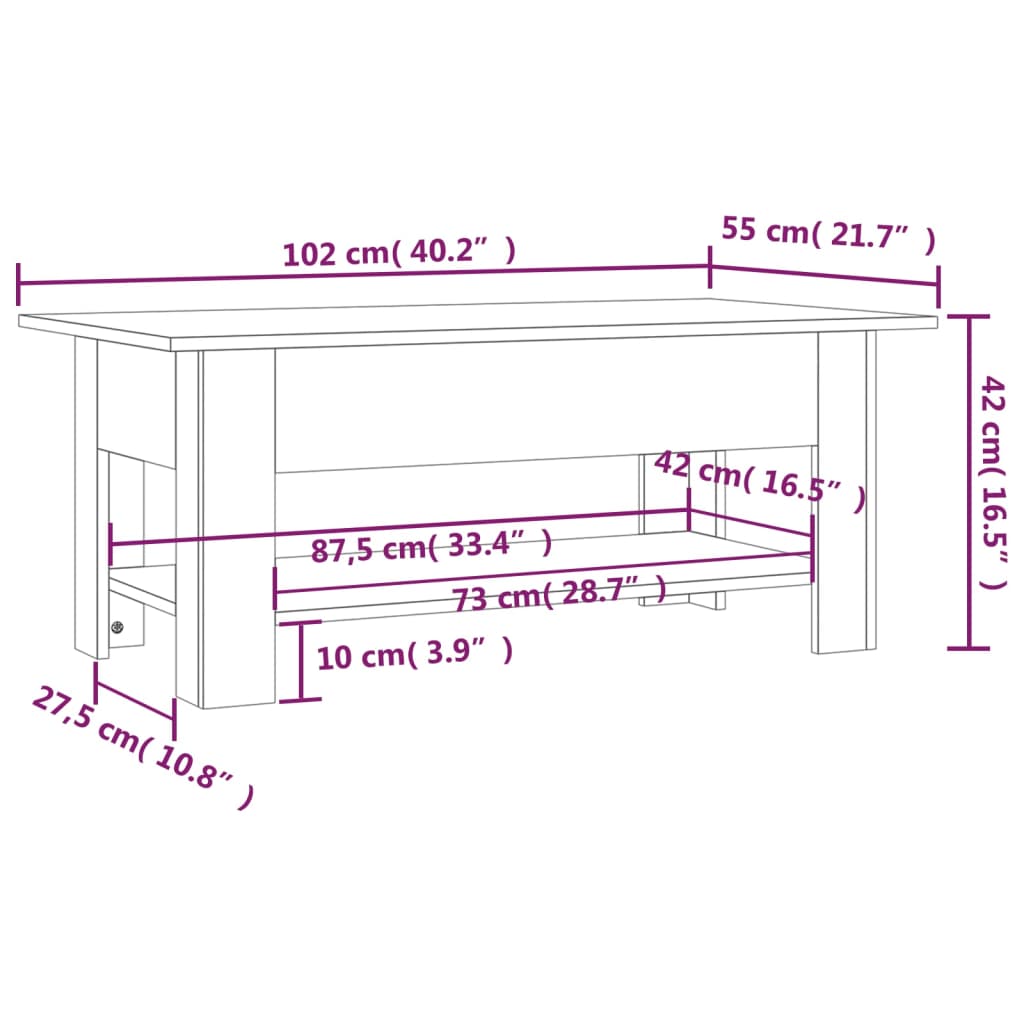 Couchtisch Braun Eichen-Optik 102x55x42 cm Holzwerkstoff