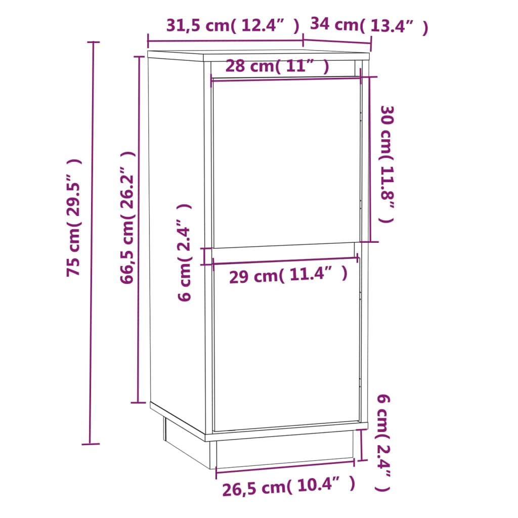 Sideboard Weiß 31,5x34x75 cm Massivholz Kiefer