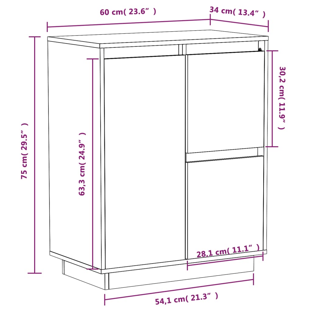 Sideboard Weiß 60x34x75 cm Massivholz Kiefer