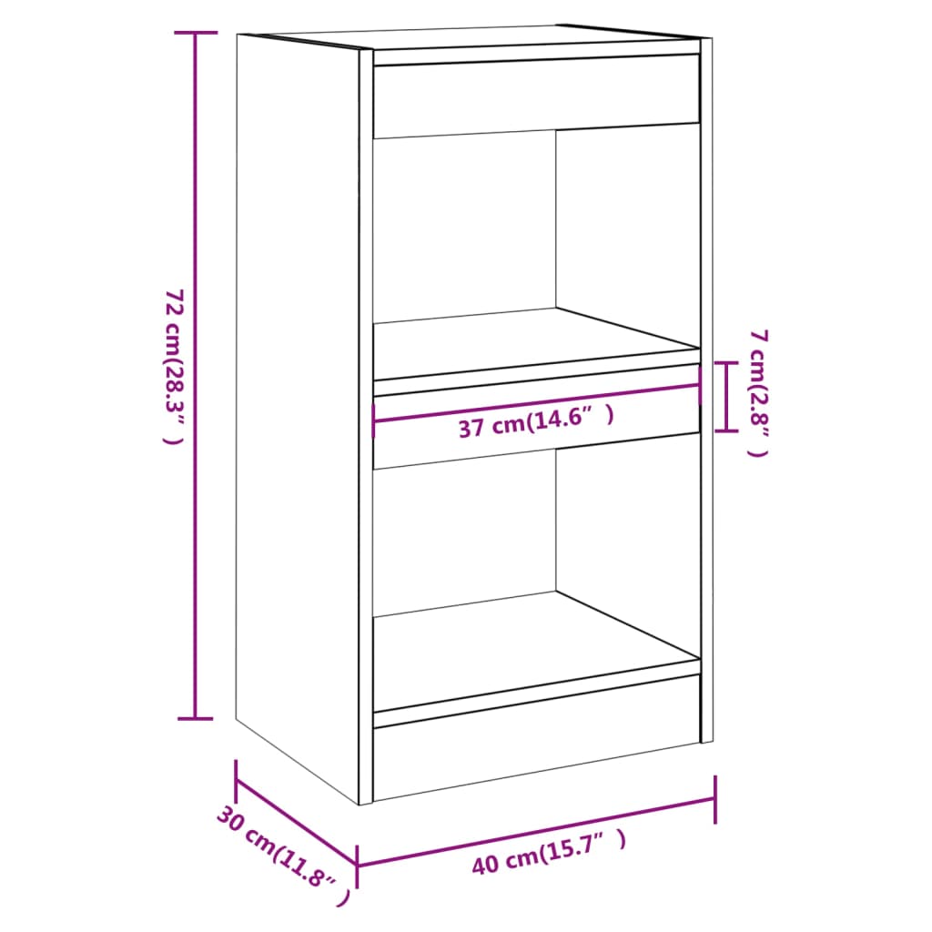 Bücherregal/Raumteiler Braun Eichen-Optik 40x30x72 cm