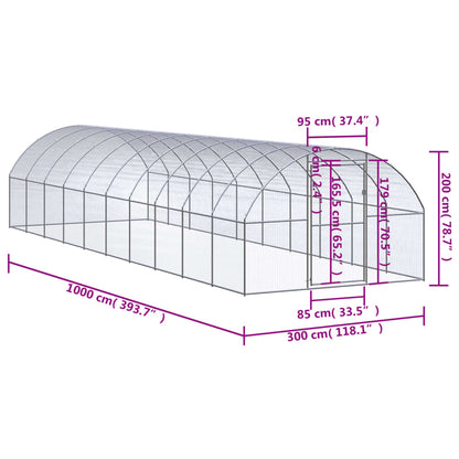 Outdoor-Hühnerstall 3x10x2 m Verzinkter Stahl