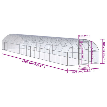 Outdoor-Hühnerstall 3x16x2 m Verzinkter Stahl