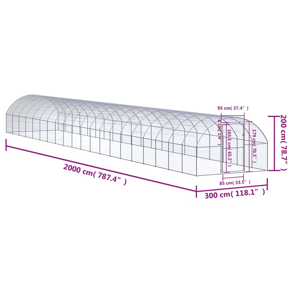 Outdoor-Hühnerstall 3x20x2 m Verzinkter Stahl