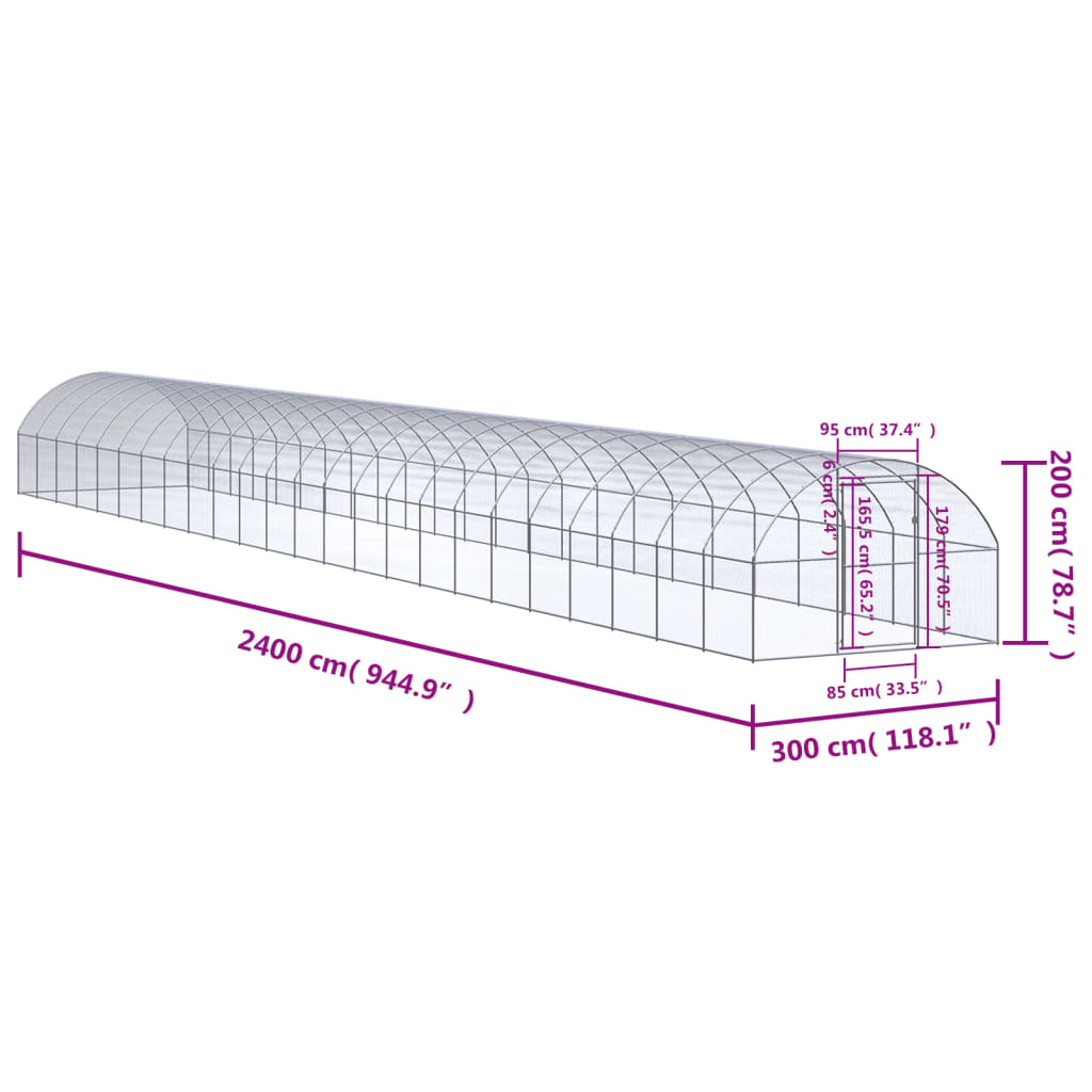 Outdoor-Hühnerstall 3x24x2 m Verzinkter Stahl